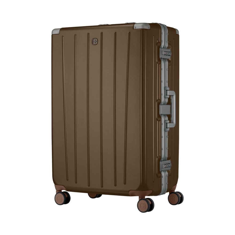Wenger Loady Brown suitcase with silver handle and wheels on a white background